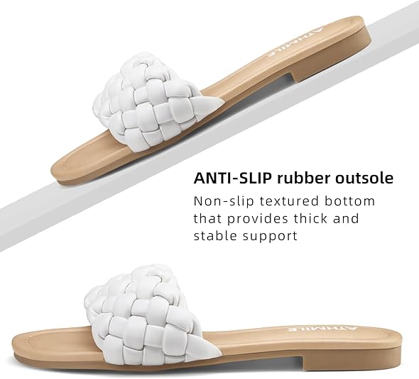 ATHMILE Braided Womens Sandals Round Open Toe Fashion Slide Sandals Women Dressy Summer Flat Beach Size 6-11