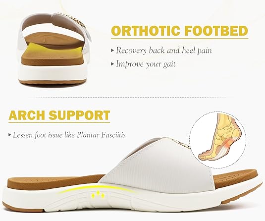 COFACE Womens Dressy Orthotic Slides Lightweight Yoga Mat Thick Cushion Recovery Walking Sandals Adjustable Slip On Slippers with Comfortable Plantar Fasciitis Arch Support