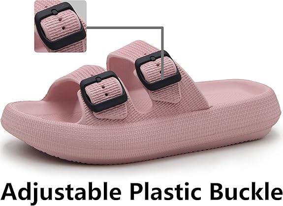 Weweya Sandals for Women and Men - Pillow Slippers - Double Buckle Adjustable Slides - EVA Flat Sandals