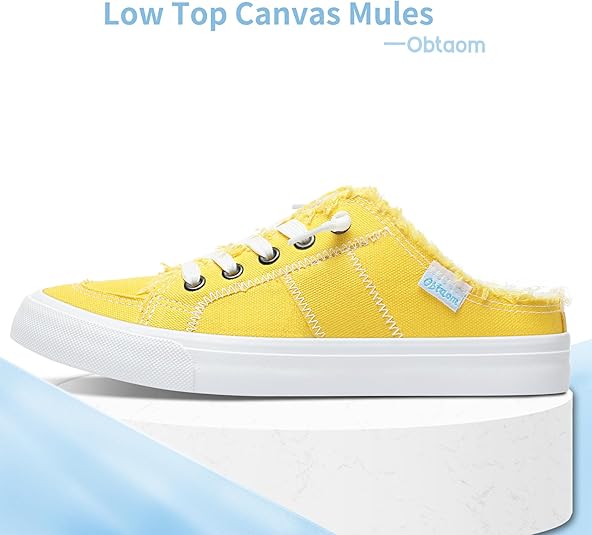 Obtaom Women Canvas Mules Memory Foam Clipper Fashion Sneakers Comfortable Slip-On Mule Backless Holiday Shoes