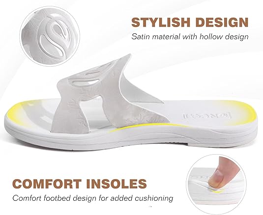 ONCAI Slides for Womens,Flat Dressy Square Toe Summer Beach Sandals for Woman with Comfortable Non-slip Rubber Soles Size 6-11