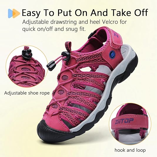 ziitop Womens Hiking Sandals Closed Toe Summer Outdoor Adventurous Beach Sandals Lace Adjustable Double Buckle Water Shoes