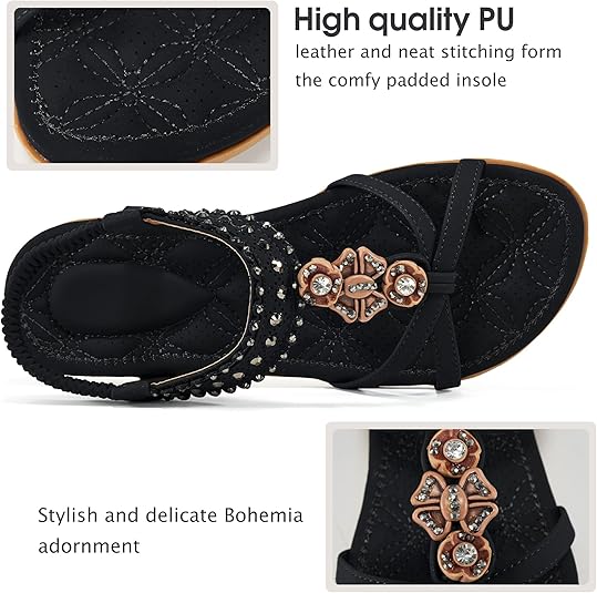 Alicegana Womens Sandals Shoes Comfort Walking with Non Slip on Casual Summer Beach Shoes Dress Ankle Elastic Jeweled Bohemian Flats