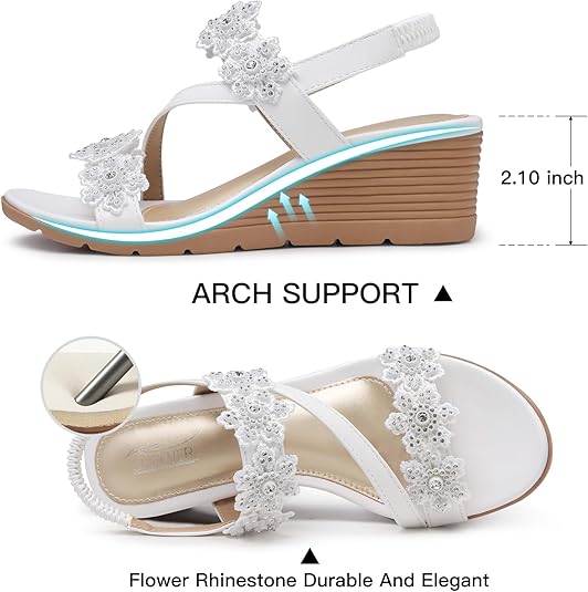 SHIBEVER Wedge Sandals for Women Dressy: Summer Open Toe Low Platform Wedges Sandals Elastic Ankle Strap Flower Comfortable Casual Shoes