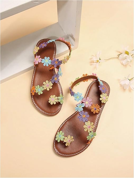 Floerns Women's Elegant Rhinestone Butterfly Transparent Elastic Strap Summer Flat Sandals