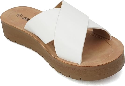 Soda LUCY ~ Women Open Toe Flatform Platform Crisscross Band Upper Fashion Slide Sandals