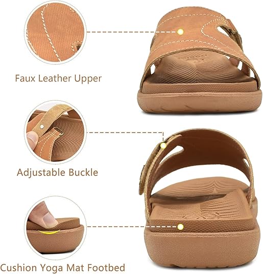 KuaiLu Womens Fashion Orthotic Slides Ladies Lightweight Athletic Yoga Mat Sandals Slip On Thick Cushion Slippers Sandals With Comfortable Plantar Fasciitis Arch Support
