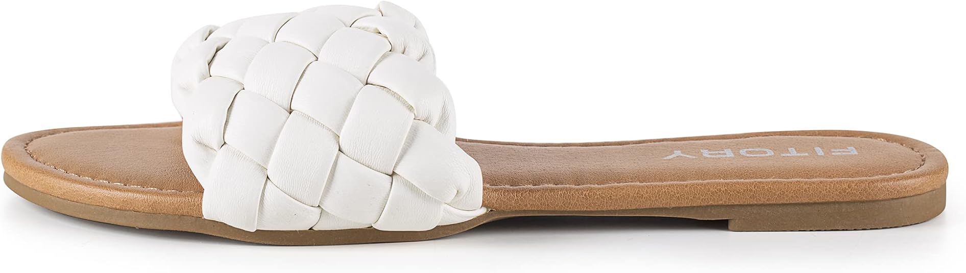 FITORY Womens Flat Sandals Fashion Round Open Toe Slip On Slides with Braided Strap Slippers for Summer Size 6-11