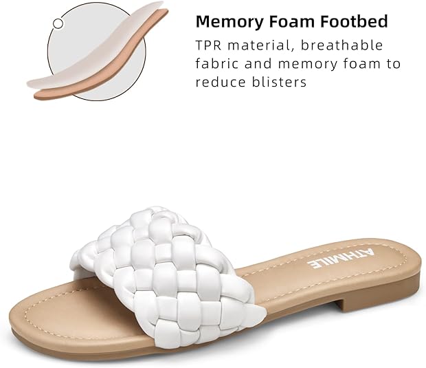 ATHMILE Braided Womens Sandals Round Open Toe Fashion Slide Sandals Women Dressy Summer Flat Beach Size 6-11