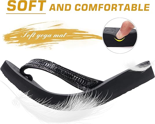 ONCAI Women's Flip Flops with Rhinestone, Arch Support Yoga Mat Comfort Walking Summer Beach Thong Sandals with Plantar Fasciitis Rubber Soles US Size 5-11