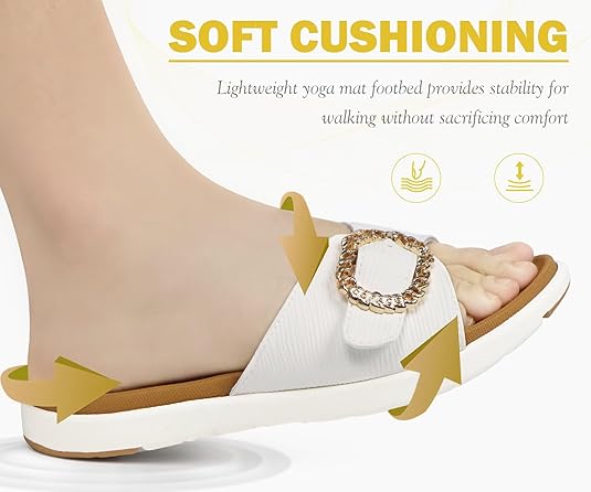 COFACE Womens Dressy Orthotic Slides Lightweight Yoga Mat Thick Cushion Recovery Walking Sandals Adjustable Slip On Slippers with Comfortable Plantar Fasciitis Arch Support