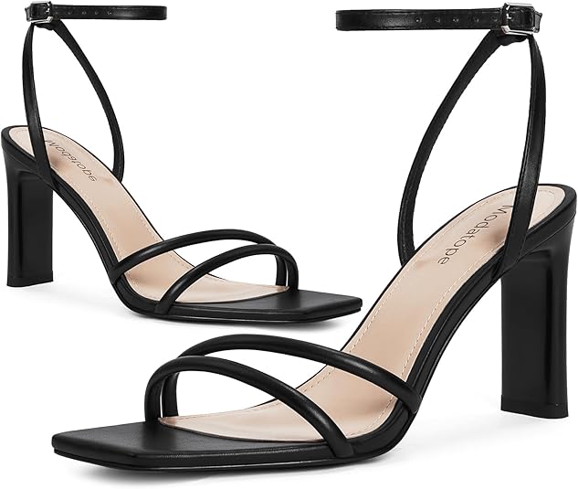 Modatope Womens Sandals Square Open Toe Chunky High Heels Strappy Ankle Strap Sandals Comfort Dress Party