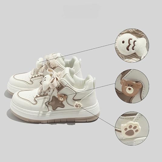 Star Shoes Walking Sneakers Women Big Head Y2K Aesthetic Cute Chunky Stars Gift Fish Bear Cat Charms Premium Fabric Padded Toe Comfort Insole Anti-Slip US4-8