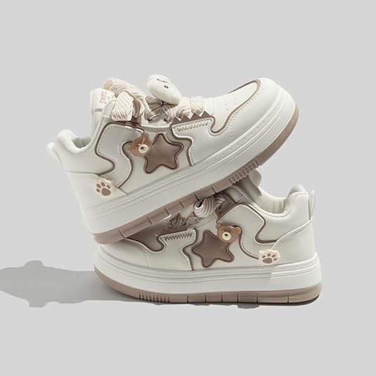 Star Shoes Walking Sneakers Women Big Head Y2K Aesthetic Cute Chunky Stars Gift Fish Bear Cat Charms Premium Fabric Padded Toe Comfort Insole Anti-Slip US4-8