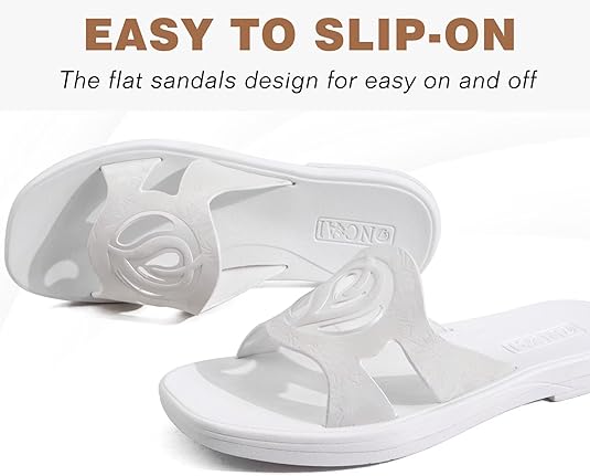 ONCAI Slides for Womens,Flat Dressy Square Toe Summer Beach Sandals for Woman with Comfortable Non-slip Rubber Soles Size 6-11