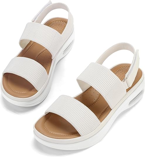 mysoft Women's Walking Sandals Comfortable Air Cushion Platform Elastic Ankle Strap Open Toe Ourdoor Summer Shoes