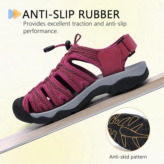 ziitop Womens Hiking Sandals Closed Toe Summer Outdoor Adventurous Beach Sandals Lace Adjustable Double Buckle Water Shoes