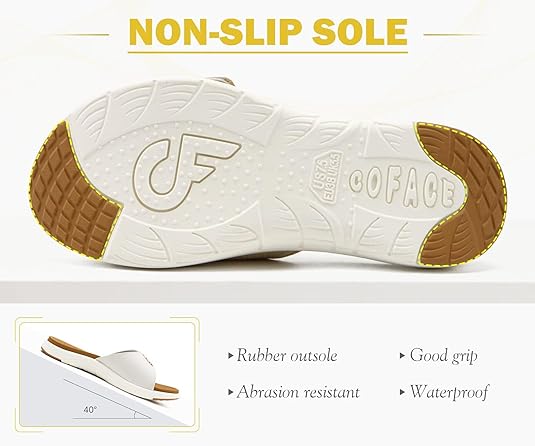 COFACE Womens Dressy Orthotic Slides Lightweight Yoga Mat Thick Cushion Recovery Walking Sandals Adjustable Slip On Slippers with Comfortable Plantar Fasciitis Arch Support