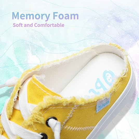 Obtaom Women Canvas Mules Memory Foam Clipper Fashion Sneakers Comfortable Slip-On Mule Backless Holiday Shoes