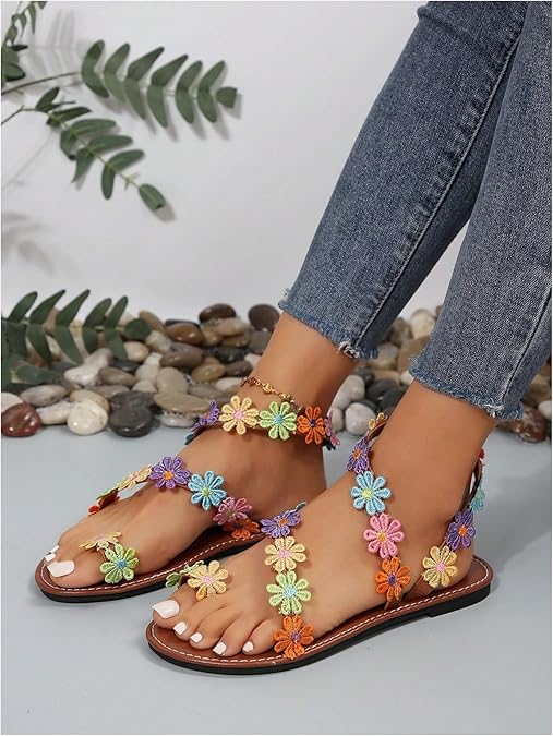 Floerns Women's Elegant Rhinestone Butterfly Transparent Elastic Strap Summer Flat Sandals