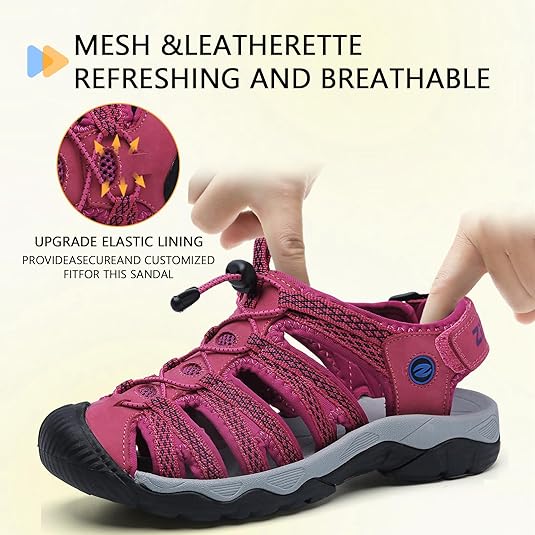 ziitop Womens Hiking Sandals Closed Toe Summer Outdoor Adventurous Beach Sandals Lace Adjustable Double Buckle Water Shoes