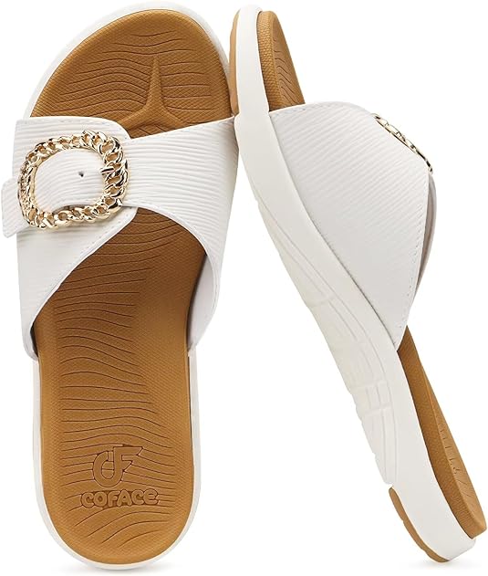 COFACE Womens Dressy Orthotic Slides Lightweight Yoga Mat Thick Cushion Recovery Walking Sandals Adjustable Slip On Slippers with Comfortable Plantar Fasciitis Arch Support