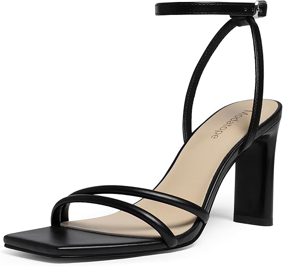 Modatope Womens Sandals Square Open Toe Chunky High Heels Strappy Ankle Strap Sandals Comfort Dress Party
