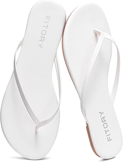FITORY Women’s Flip Flops, Fashion Casual Thong Walking Slide with Vegan Leather, Comfortable Summer Beach Flat Sandals for 2025 Indoor and Outdoor Size 6-11